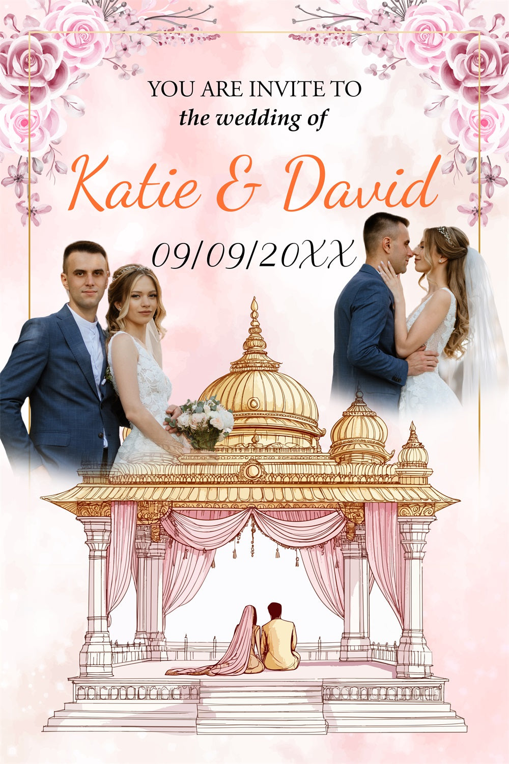 Wedding Reception Backdrop Pink Rose Dome Custom Backdrop UK BRP4-126