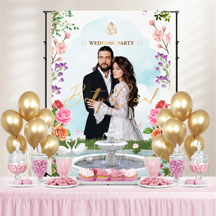 Wedding Floral Backdrop Garden Swan Fountain Personalized Backdrop UK BRP4-128