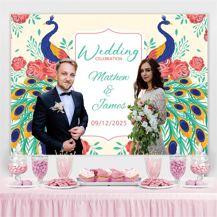 Wedding Backdrop Peacock Garden Floral Personalised Backdrop UK BRP4-130