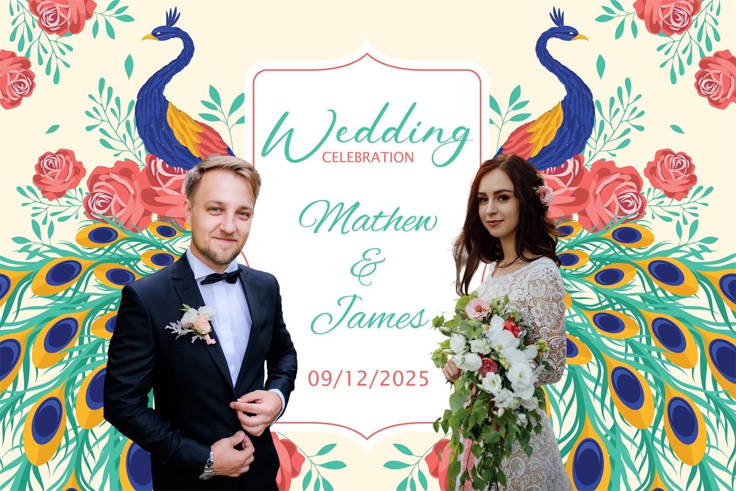 Wedding Backdrop Peacock Garden Floral Personalised Backdrop UK BRP4-130