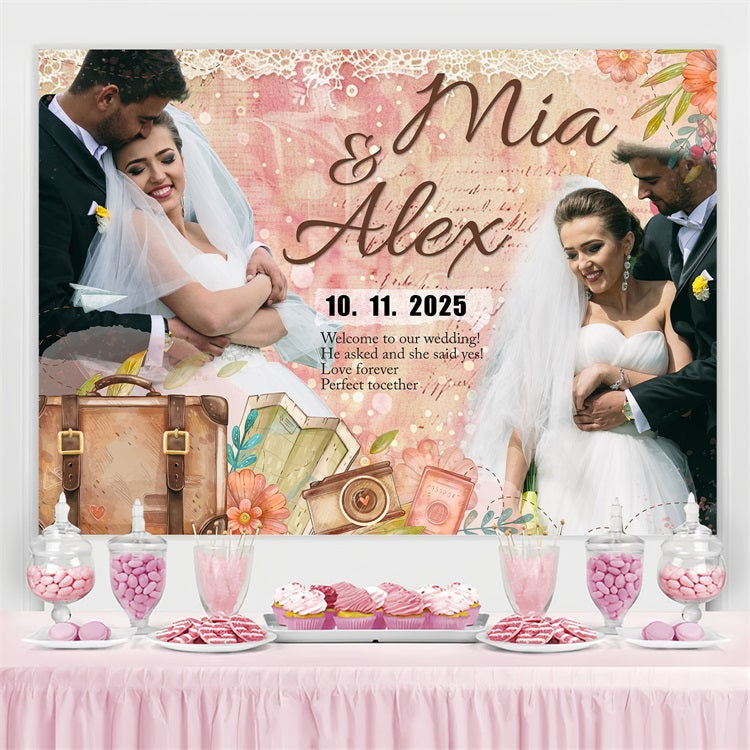 Wedding Backdrop Ideas Vintage Luggage Flower Personalized Backdrop UK BRP4-132