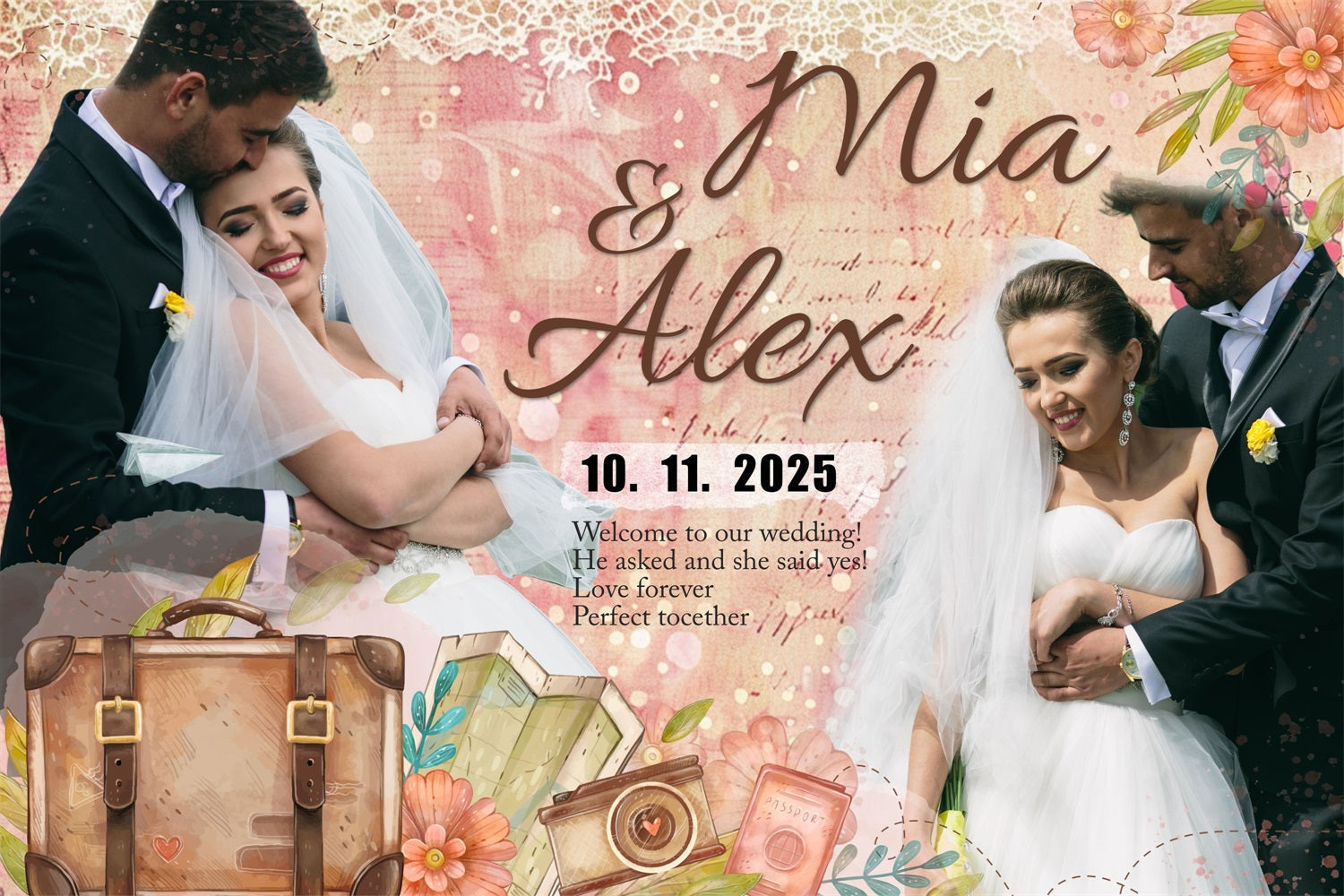 Wedding Backdrop Ideas Vintage Luggage Flower Personalized Backdrop UK BRP4-132