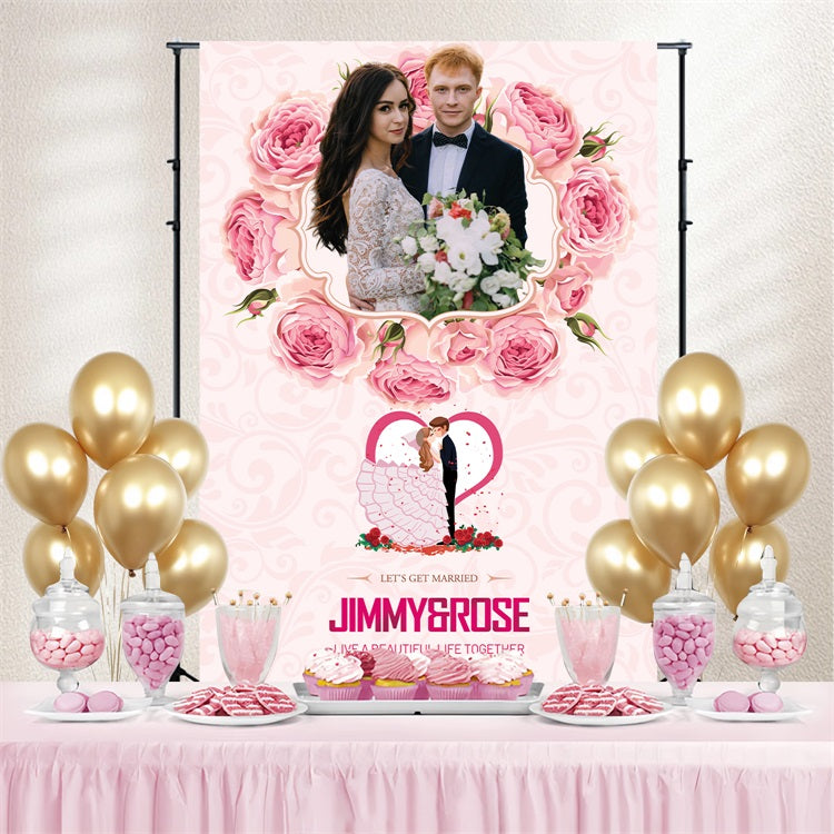 Wedding Photo Backdrop Sweet Cartoon Rose Customized Backdrop UK BRP4-133