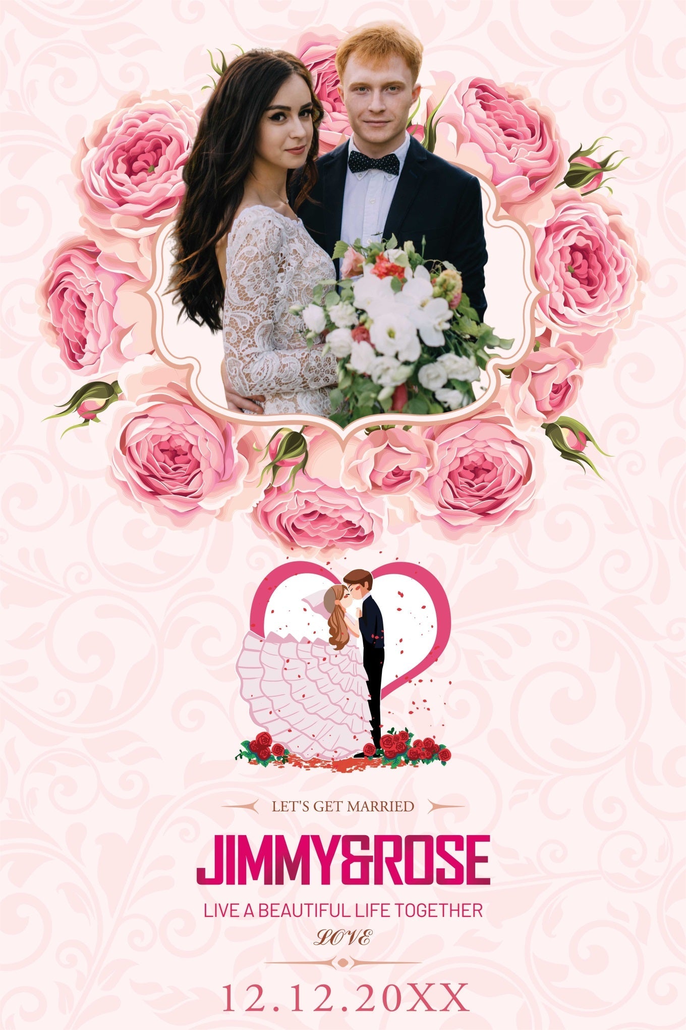 Wedding Photo Backdrop Sweet Cartoon Rose Customized Backdrop UK BRP4-133