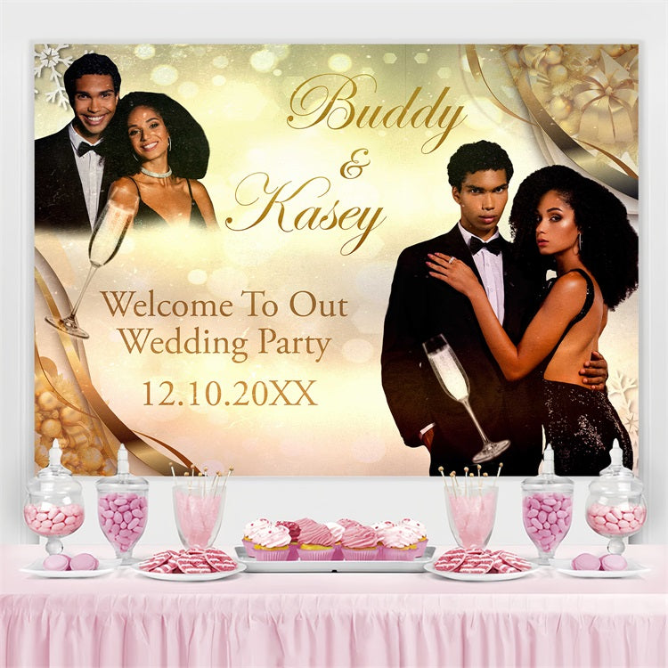 Wedding Photo Backdrops Golden Champagne Toast Personalised Backdrop UK BRP4-134