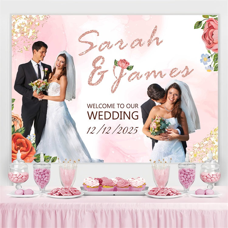 Wedding Photo Backdrop Ideas Rose Gold Floral Customized Backdrop UK BRP4-137