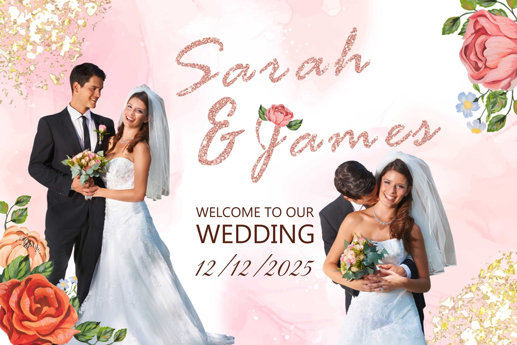 Wedding Photo Backdrop Ideas Rose Gold Floral Customized Backdrop UK BRP4-137