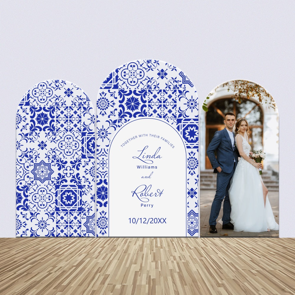 Photo Backdrop Wedding Blue Pattern Personalised Arch Backdrop Kit UK BRP4-145
