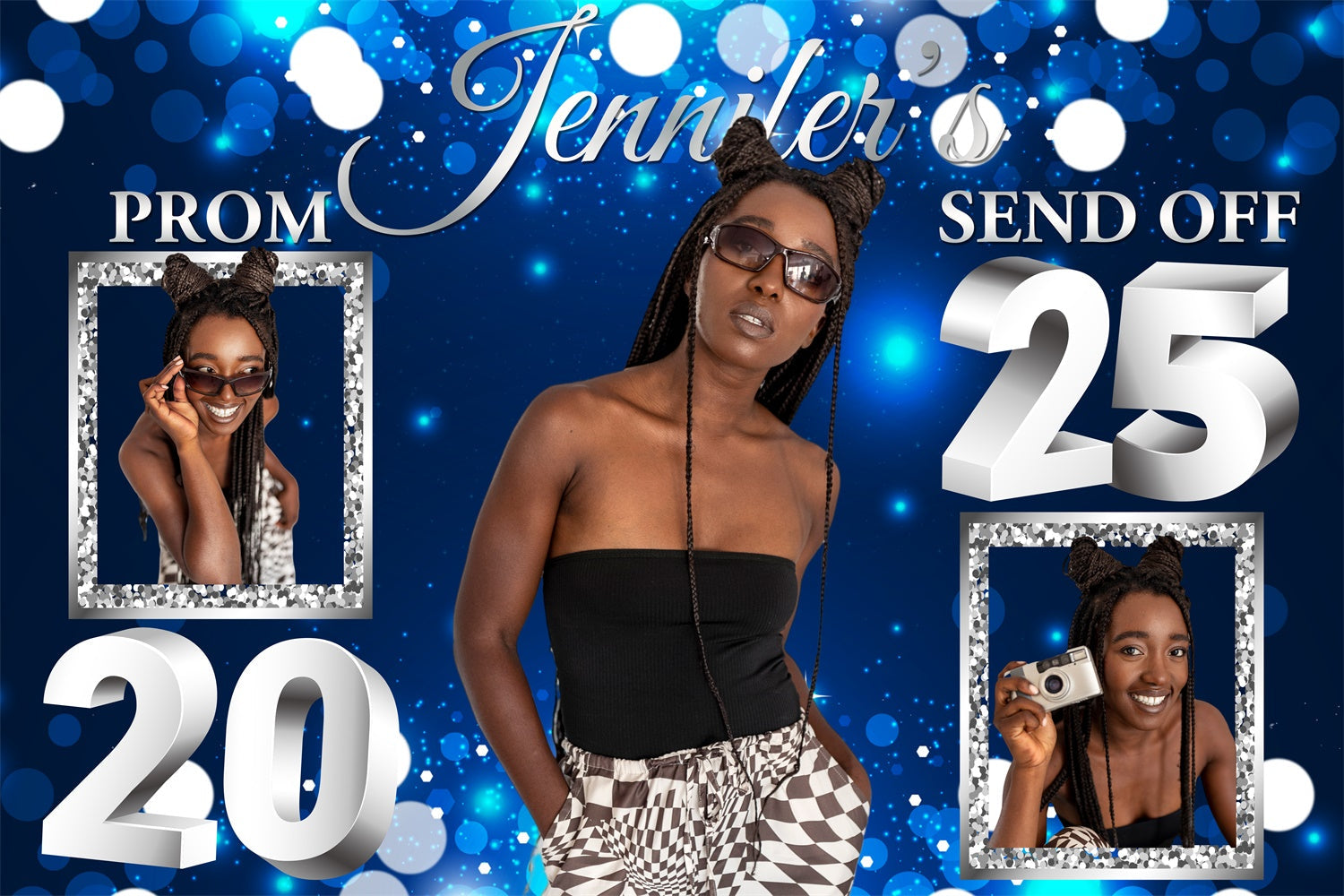 Prom Backdrop Sparkling Blue Lights Graduation Party Backdrop UK BRP4-151
