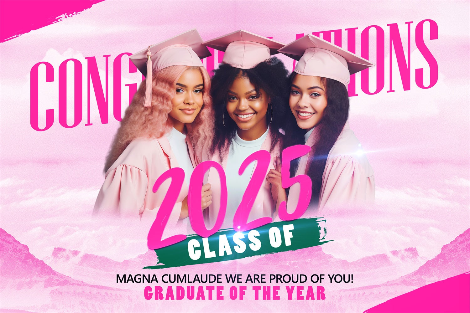 Personalized Graduation Backdrop Glam Pink Graduation Party Backdrop UK BRP4-158