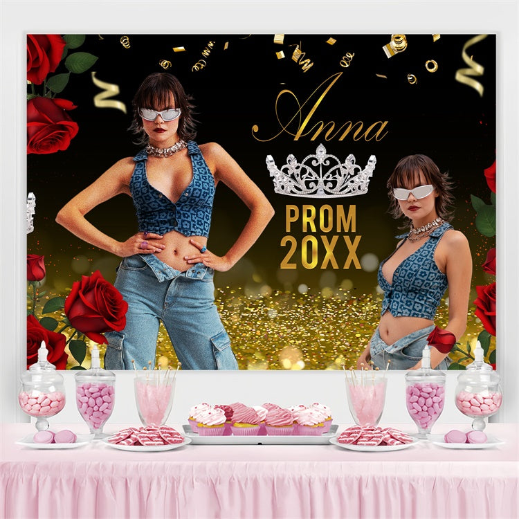 Prom 2025 Backdrop Rose Golden Sparkle Graduation Party Backdrop UK BRP4-164