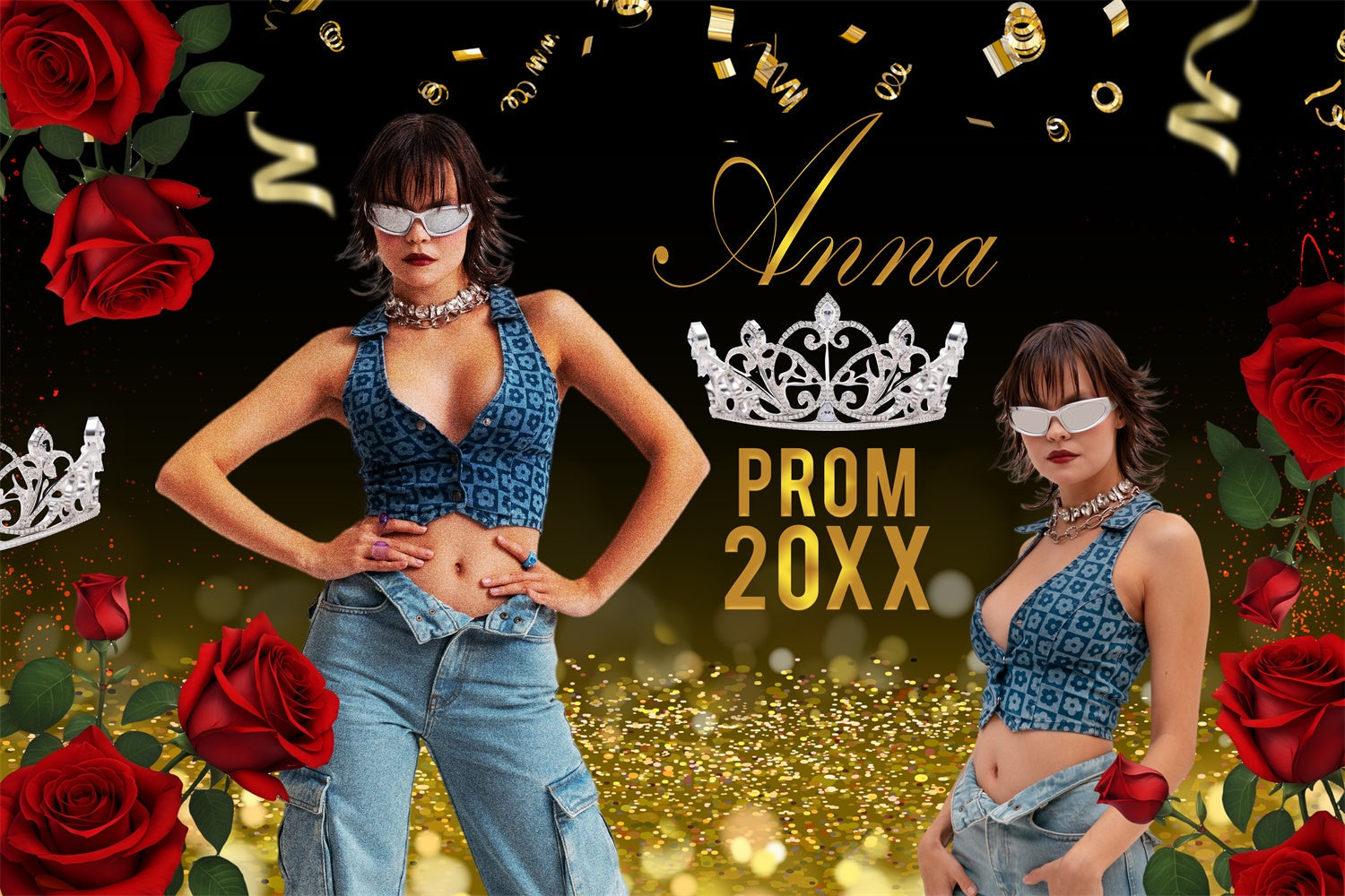 Prom 2025 Backdrop Rose Golden Sparkle Graduation Party Backdrop UK BRP4-164