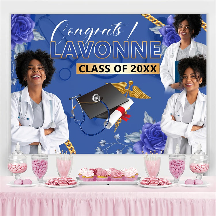 Customized Graduation Backdrop Medical Grad Blue Graduation Party Backdrop UK BRP4-166