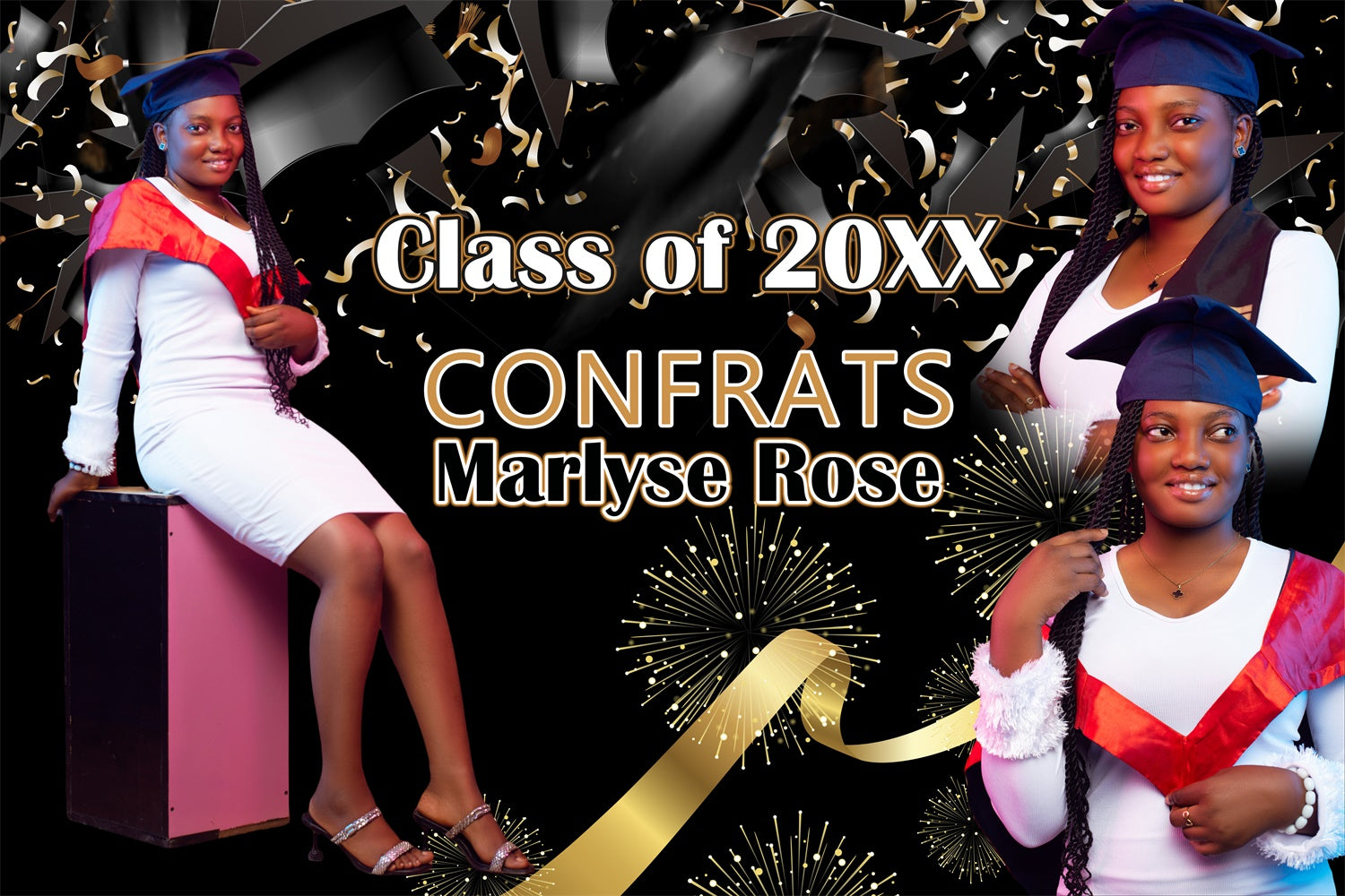 Personalized Graduation Backdrop Elegant Black Graduation Party Backdrop UK BRP4-176