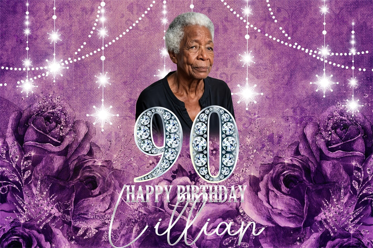 Custom Backdrops For Birthdays Vintage 90th Rose Purple Backdrop UK BRP4-34