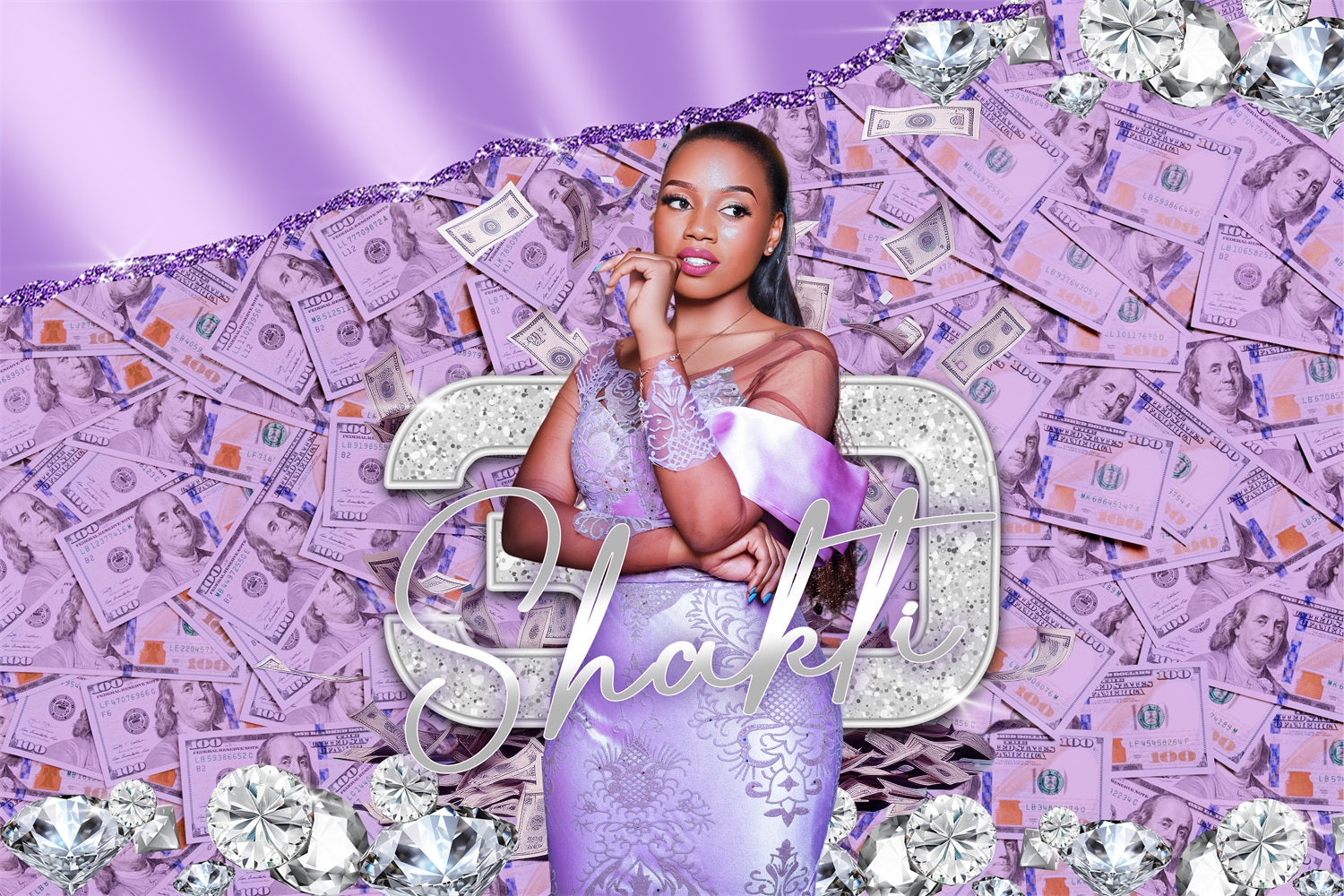 Personalized Happy Birthday Backdrop 20th Diamonds Cash Backdrop UK BRP4-36