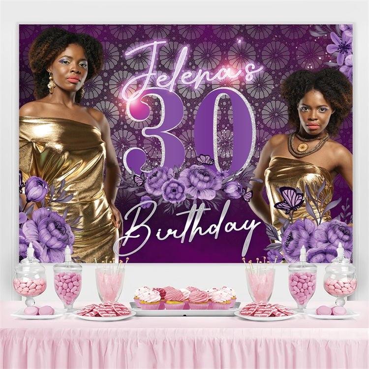 Customized Birthday Backdrops Purple Bloom 30th Party Backdrop UK BRP4-37