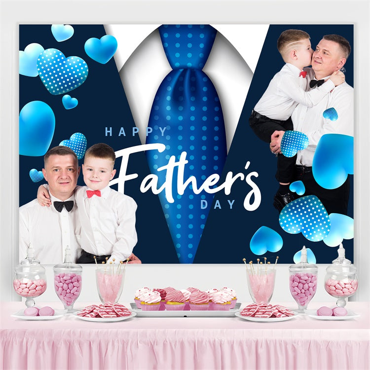Father's Day Photo Backdrop Blue Tie Heart Personalized Backdrop UK BRP4-76