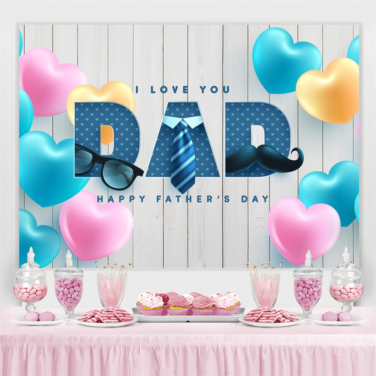 Happy Fathers Day Backdrop Heart Balloon Wood Backdrop UK BRP4-96