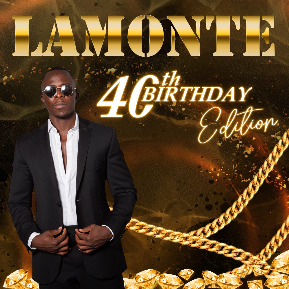 Custom Birthday Backdrop Golden Glamour 40th Birthday Backdrop UK BRP5-109