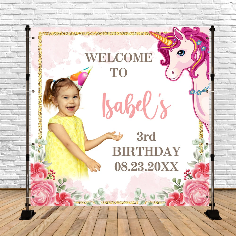 Happy Birthday Backdrop Fairytale Unicorn 3rd Custom Backdrop UK BRP5-151
