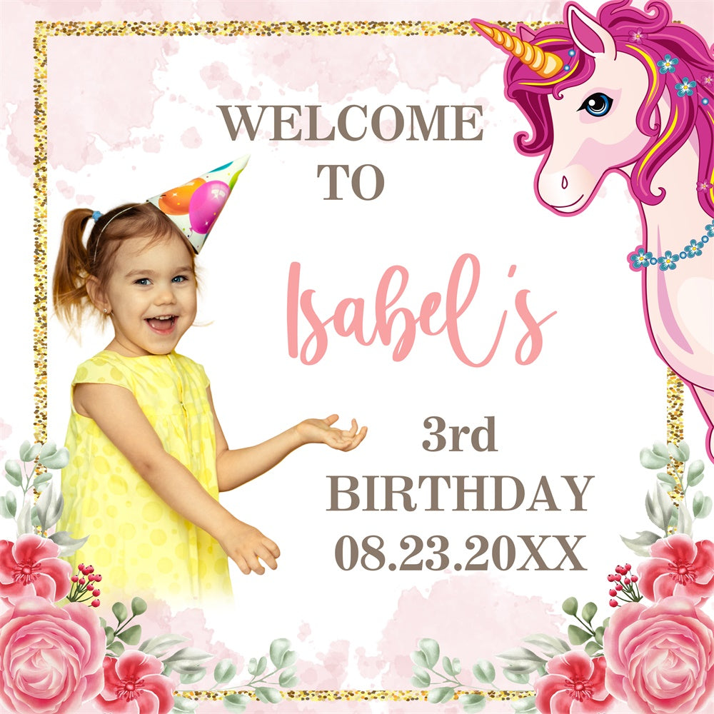 Happy Birthday Backdrop Fairytale Unicorn 3rd Custom Backdrop UK BRP5-151