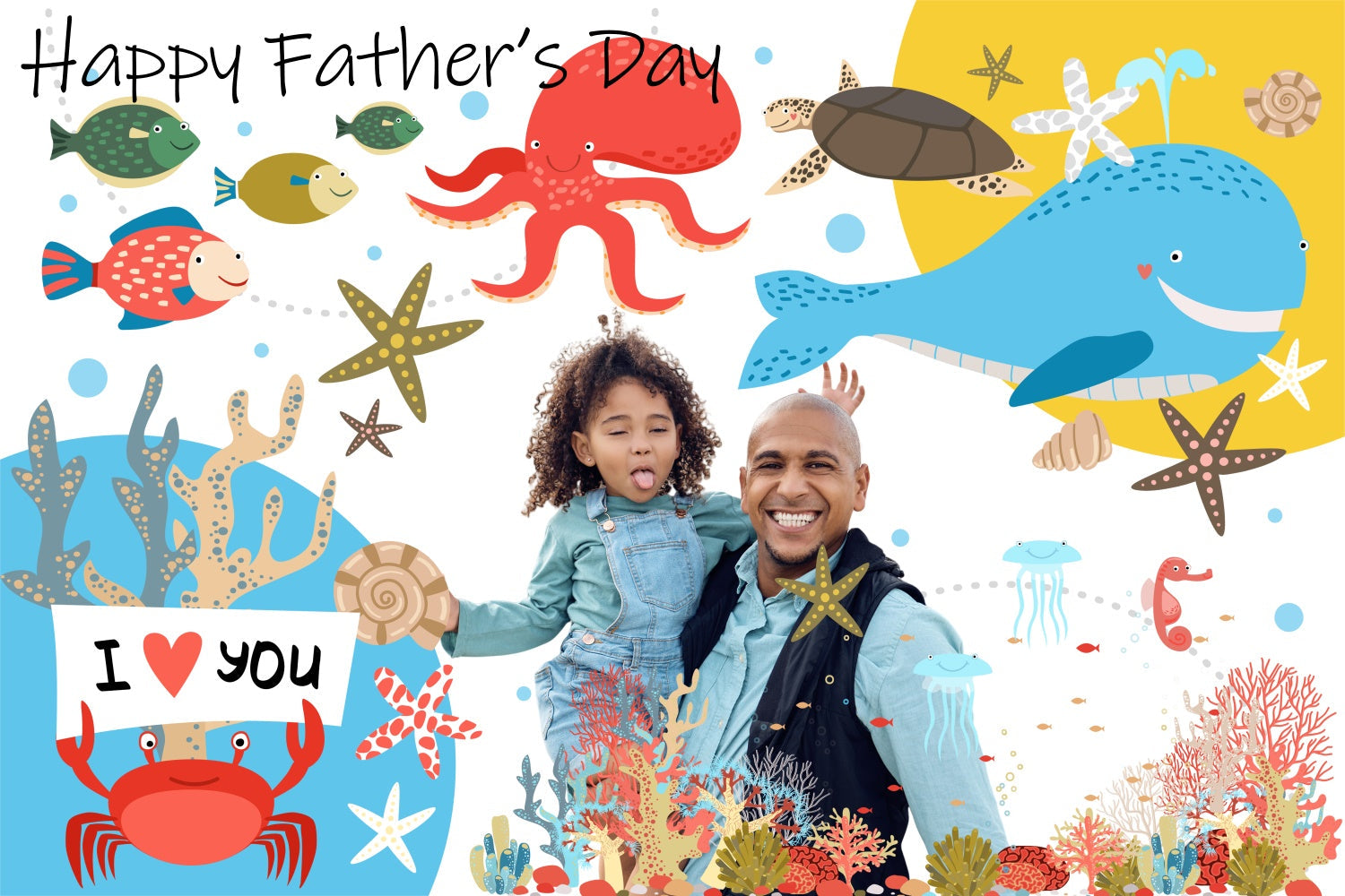 Fathers Day Backdrop Marine Life Watercolor Custom Backdrop UK BRP5-29