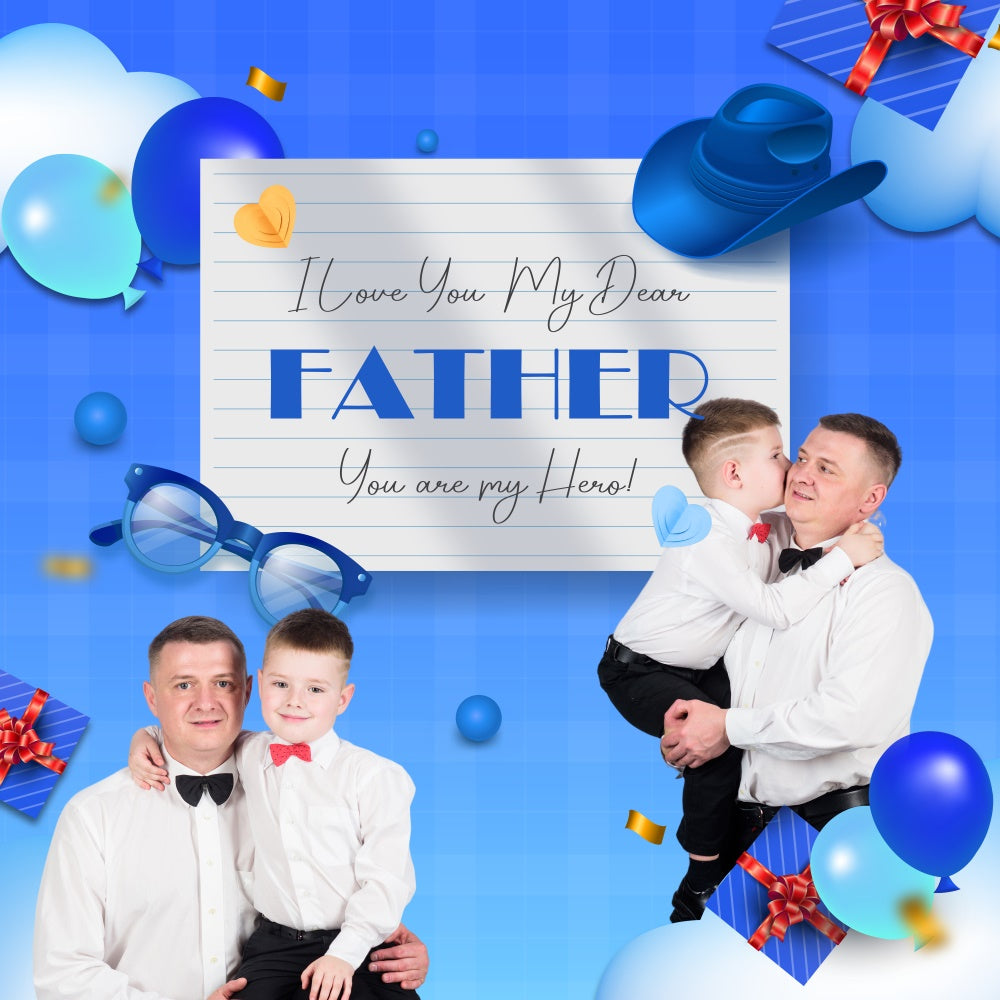 Father's Day Photo Backdrop Gift Icons Blue Customized Backdrop UK BRP5-59