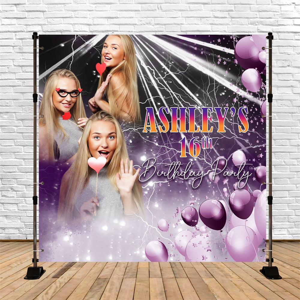 Custom Birthday Backdrop Stylish Balloons Purple Sweet 16 Backdrop UK BRP5-79