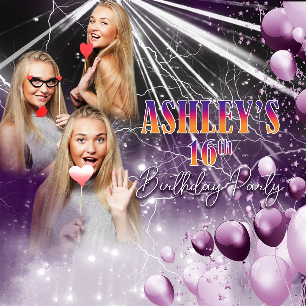 Custom Birthday Backdrop Stylish Balloons Purple Sweet 16 Backdrop UK BRP5-79