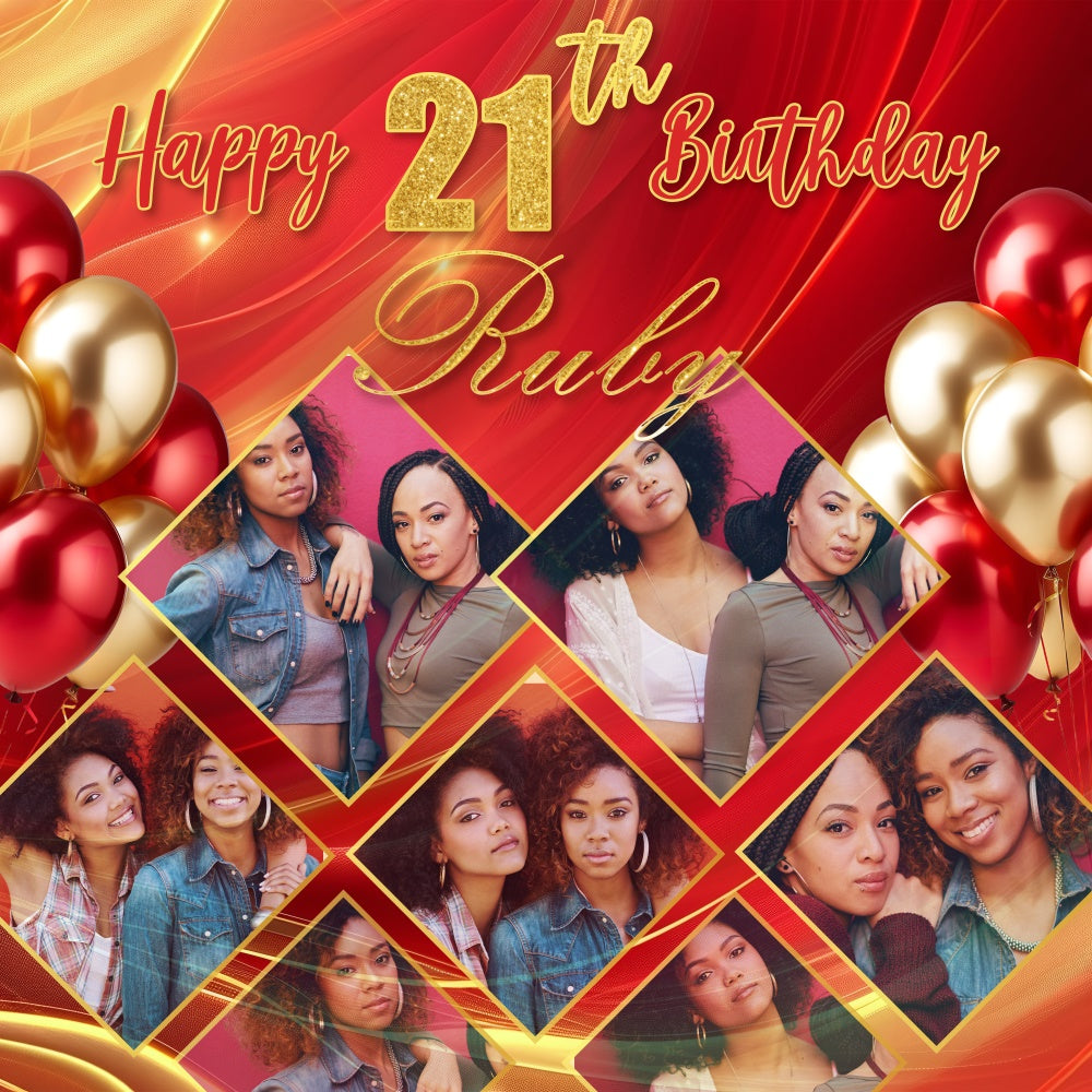 21st Birthday Backdrop Red Gold Balloon Customized Backdrop UK BRP5-85