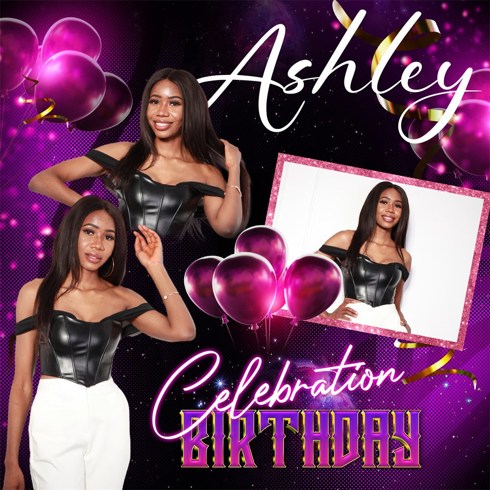 Custom Birthday Backdrops Glam Purple Balloon Sparkle Backdrop UK BRP5-94