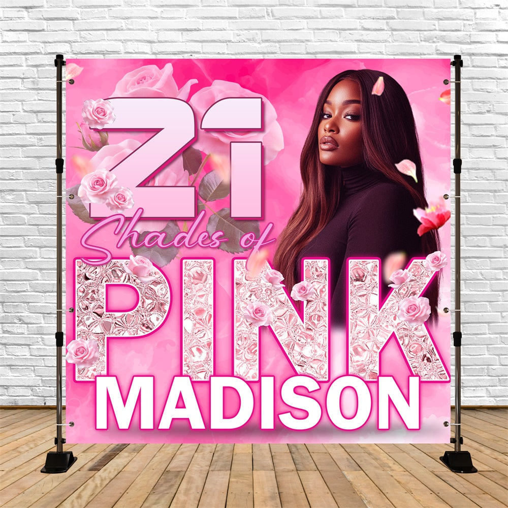 Pink Birthday Backdrop Glam Pink Rose 21st Personalized Backdrop UK BRP5-98