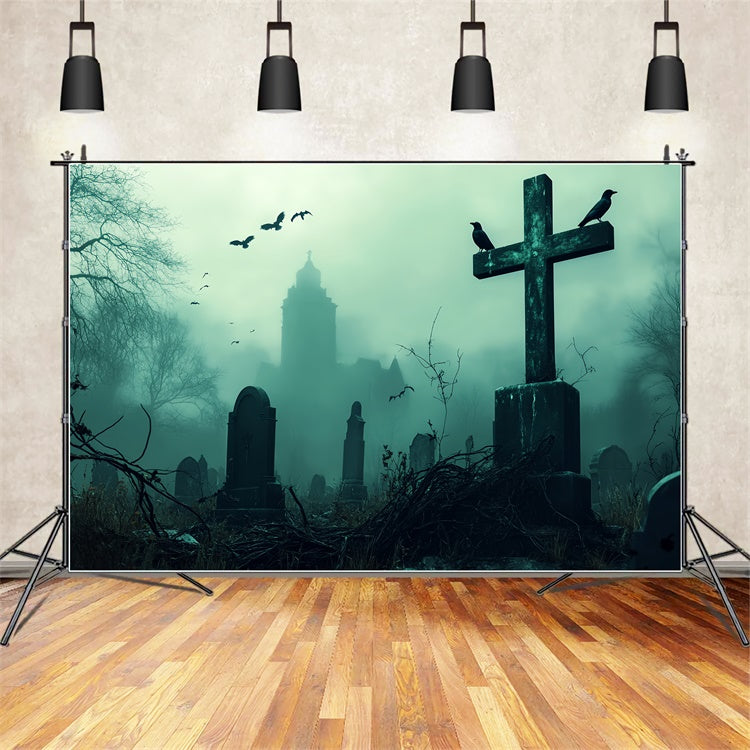 Scary Halloween Backdrops Mourning Mist Graveyard Backdrop UK BRP57-104