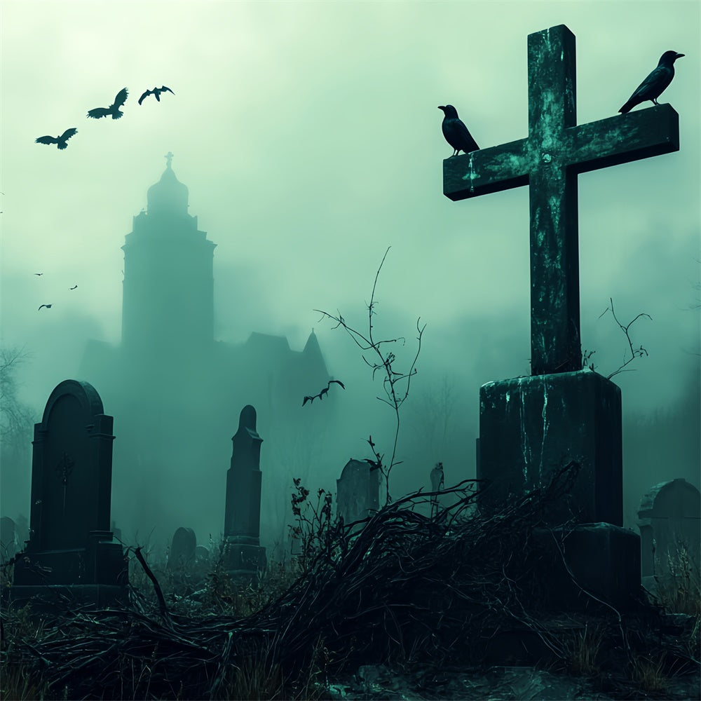 Scary Halloween Backdrops Mourning Mist Graveyard Backdrop UK BRP57-104