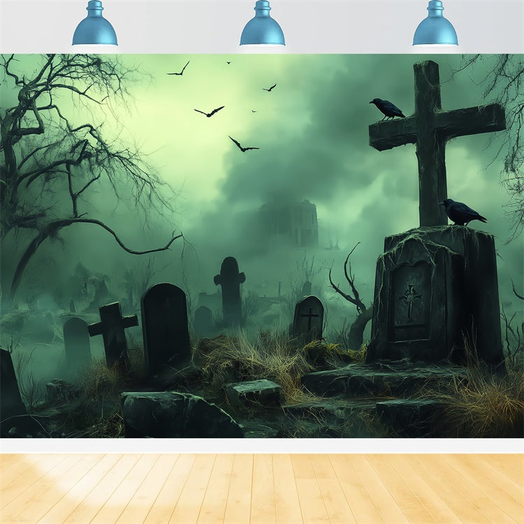 Halloween Graveyard Backdrop Wasteland Tomb Fog Backdrop UK BRP57-105
