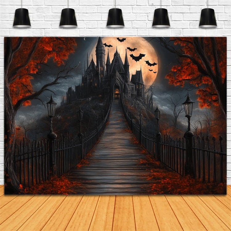Halloween Moon Backdrop Moonlit Path Haunted Castle Backdrop UK BRP57-106