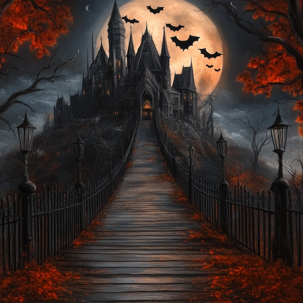 Halloween Moon Backdrop Moonlit Path Haunted Castle Backdrop UK BRP57-106