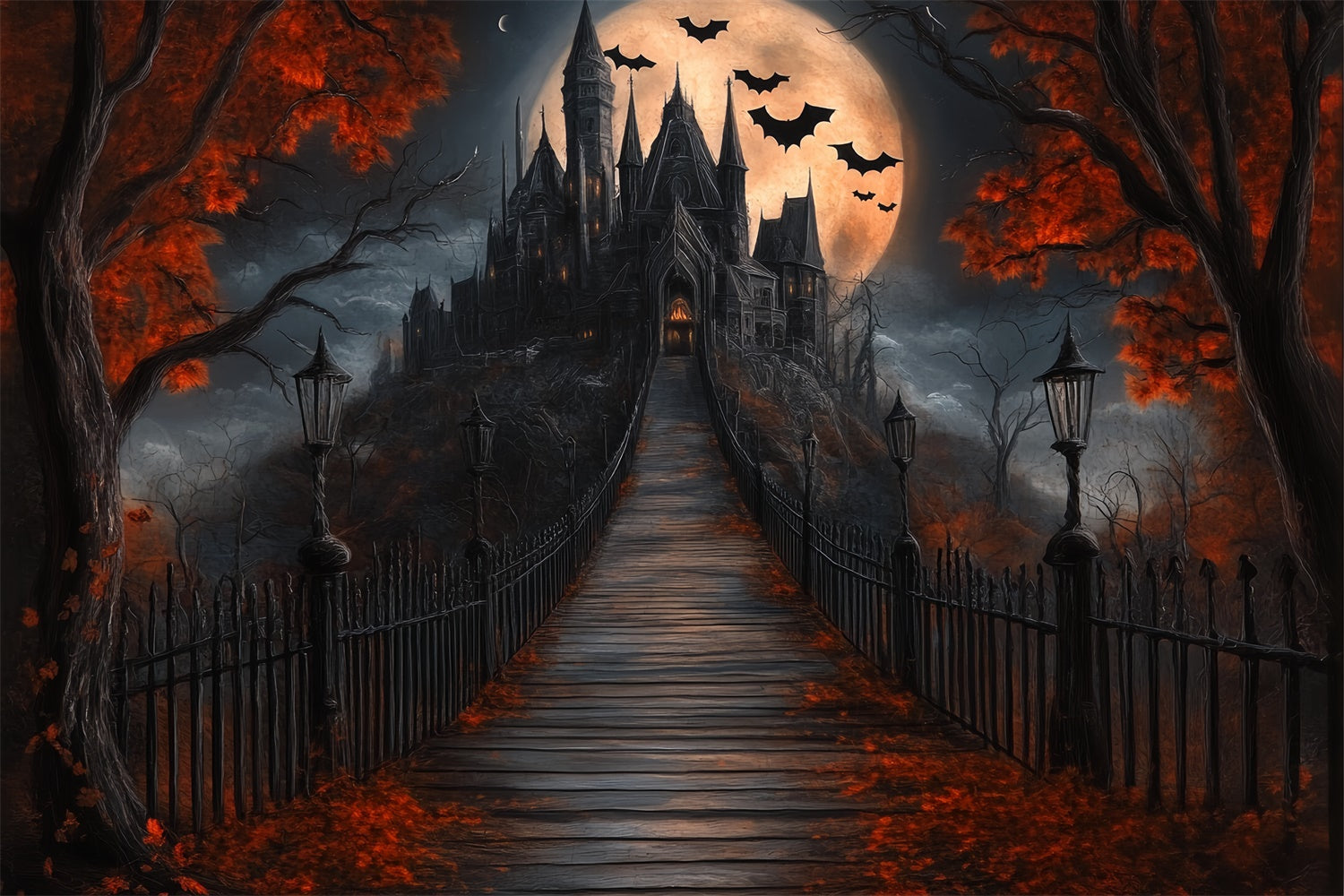 Halloween Moon Backdrop Moonlit Path Haunted Castle Backdrop UK BRP57-106