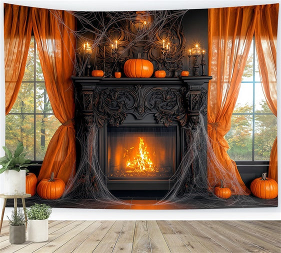 Halloween Photo Backdrops Pumpkin Manor Fireplace Backdrop UK BRP57-111
