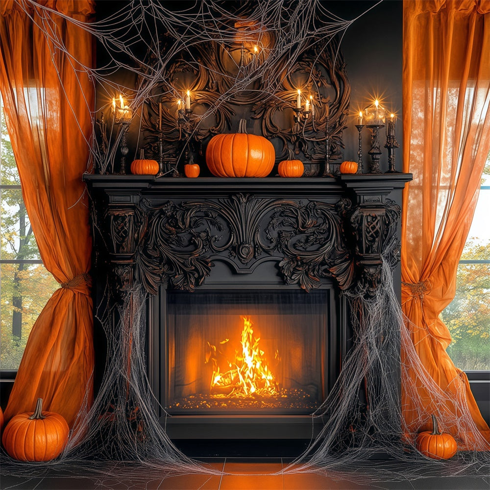 Halloween Photo Backdrops Pumpkin Manor Fireplace Backdrop UK BRP57-111