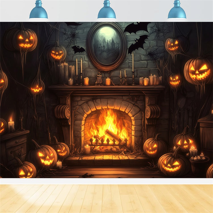 Halloween Picture Backdrop Pumpkin Fireplace Bat Backdrop UK BRP57-113