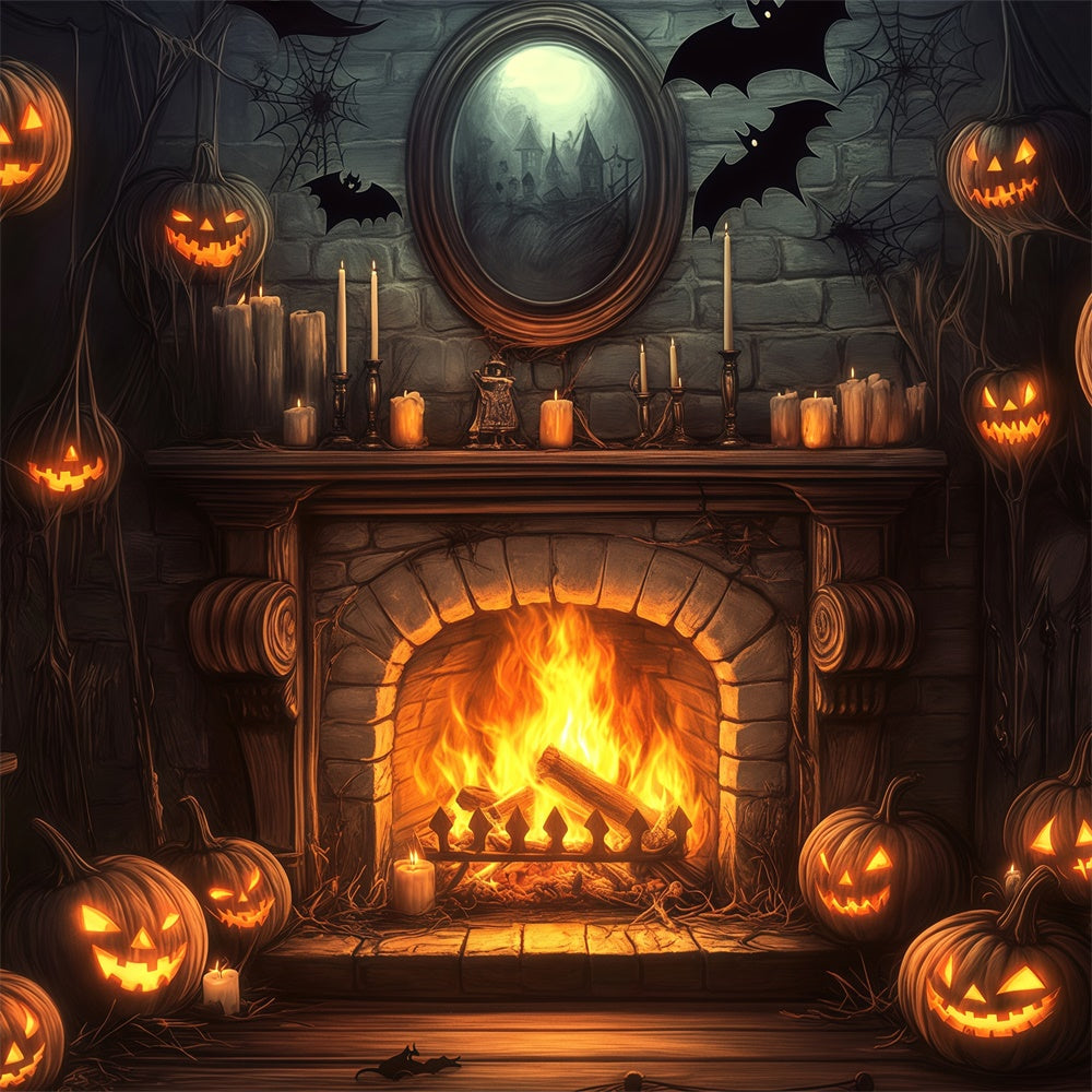 Halloween Picture Backdrop Pumpkin Fireplace Bat Backdrop UK BRP57-113
