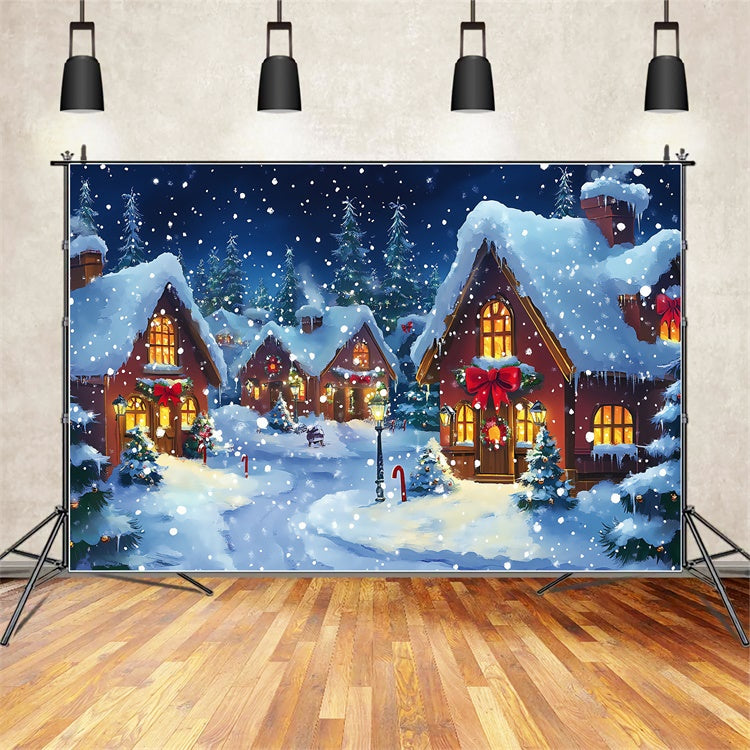 Christmas Village Backdrop Twinkling Snow Street Backdrop UK BRP57-128