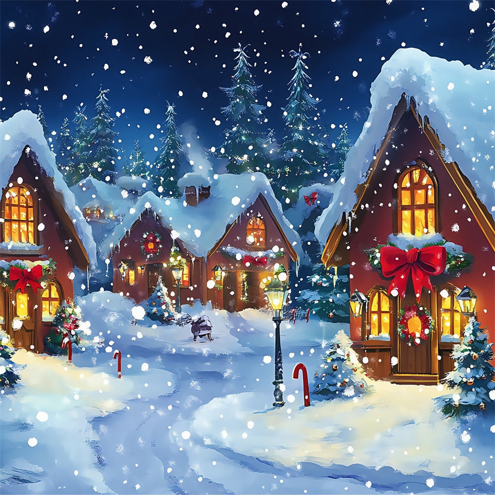 Christmas Village Backdrop Twinkling Snow Street Backdrop UK BRP57-128