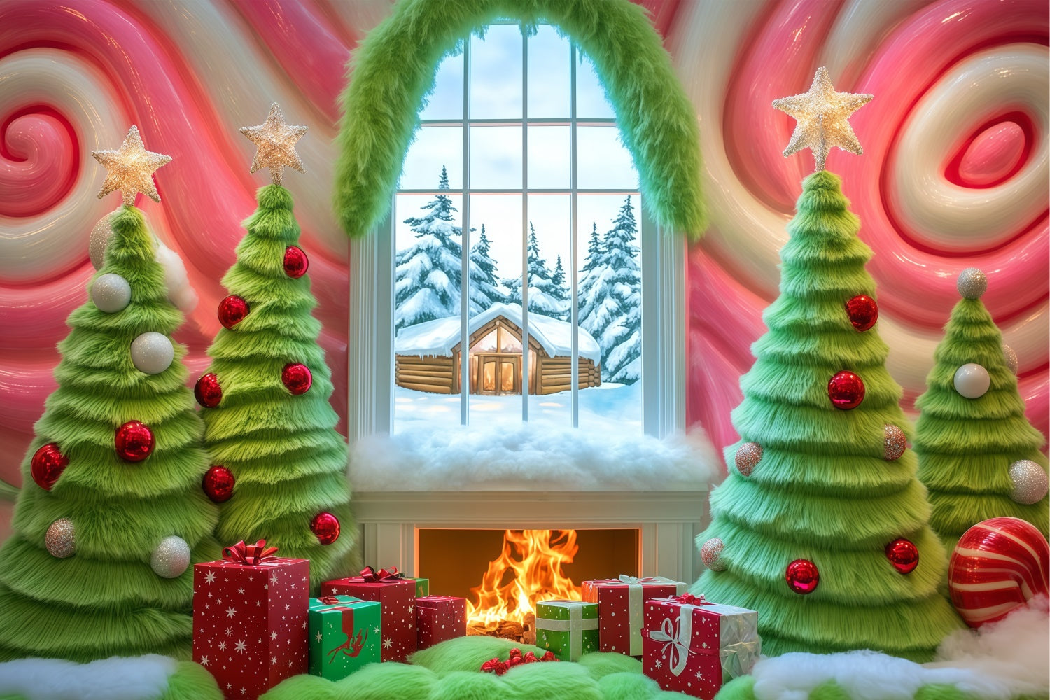 Christmas Photography Backdrops Cozy Candy Cabin Backdrop UK BRP57-150