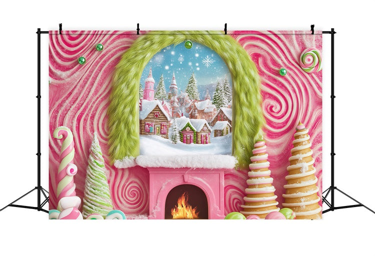 Christmas Backdrops For Photos Candy Cane Village Backdrop UK BRP57-152