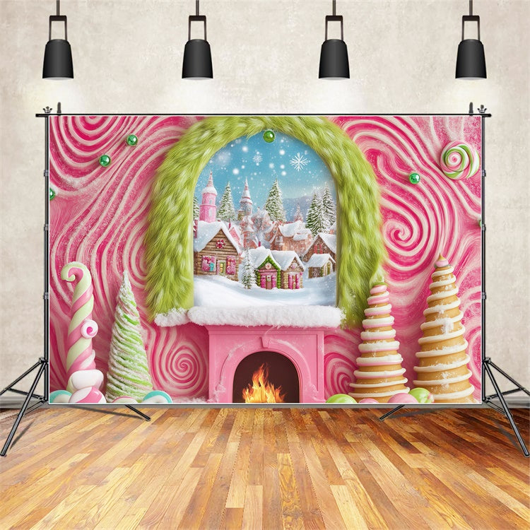 Christmas Backdrops For Photos Candy Cane Village Backdrop UK BRP57-152