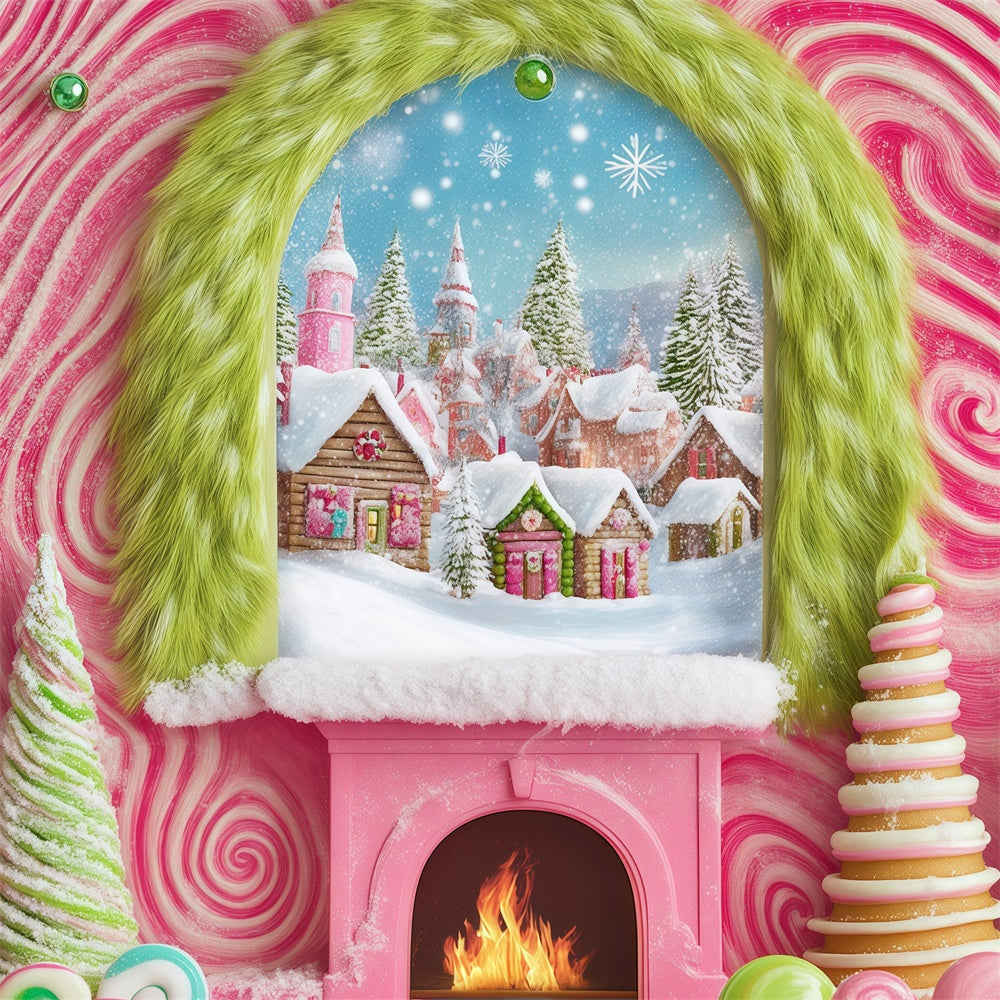 Christmas Backdrops For Photos Candy Cane Village Backdrop UK BRP57-152