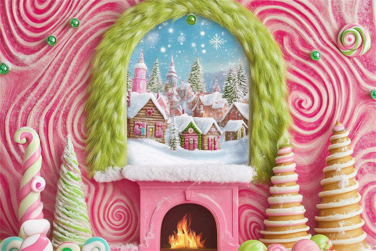 Christmas Backdrops For Photos Candy Cane Village Backdrop UK BRP57-152